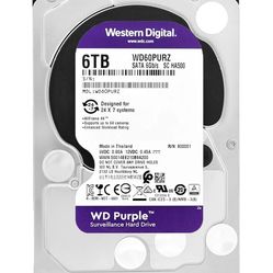 6TB 3.5" WD Hard Drive - Western Digital Purple HDD (WD64PURZ) for Surveillance Security DVR/NVR Systems, PCs, Servers & Internal/External Storage