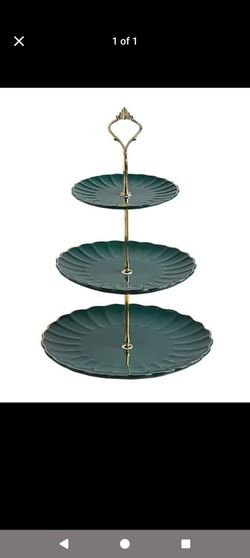 Jade green ceramic dessert or cupcake stand