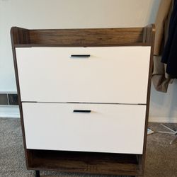 Modern Wood & White Shoe Storage Cabinet / Entryway Organizer