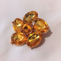 Vintage Yellow Citrine Brooch; Excellent Color
