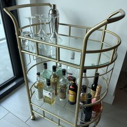 Fitzgerald Bar Cart with Matte Gold Metal Finish, 2-Tiers