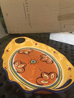 Princess House Hand Painted Ceramic Tray/ Bandeja De Cerámica 