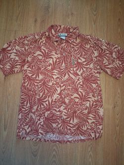 Columbia Hawaiian Shirt Mens Large Red Orange Cotton