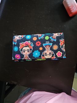 Frida Kahlo Cartoon Multicolor Flowers Cartoon Wallet