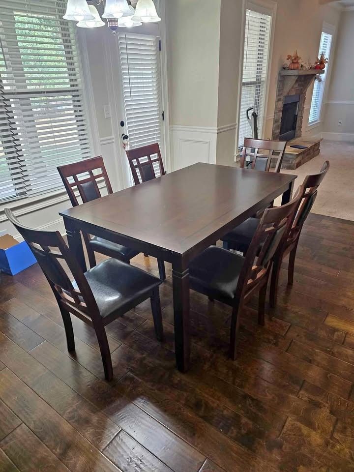 Brand New Dark Brown Wooden 7-Piece Dining Table Set | Cash On Delivery