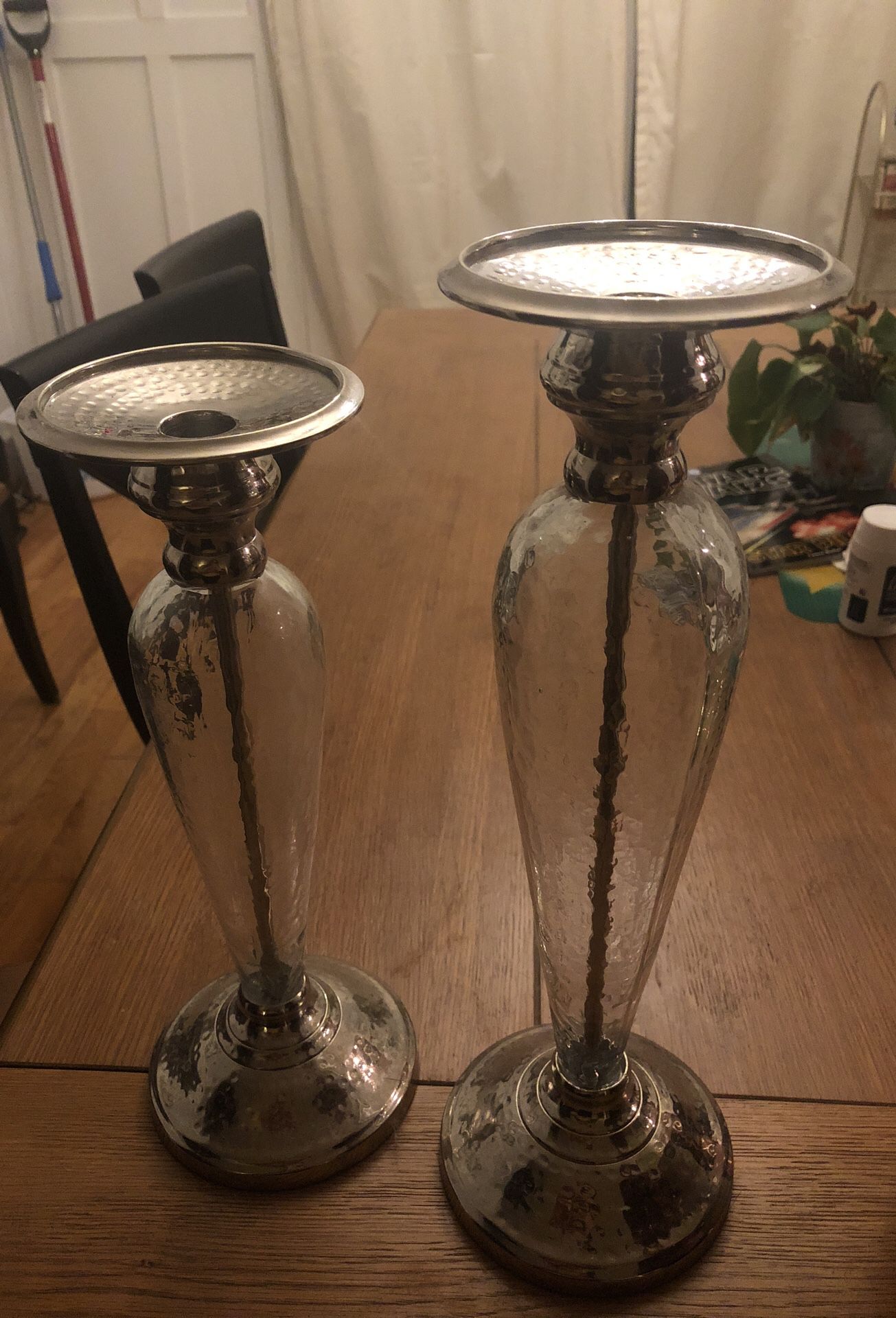 Glass / silver candle holders