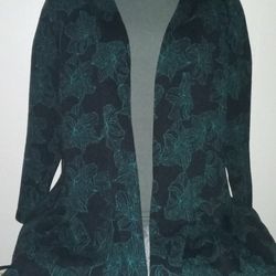 Black  Teal Cardigan Duster Size Small Long Sleeves