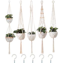 Brand New 5-Pack Macrame Plant Hangers with Hooks - Boho Decor