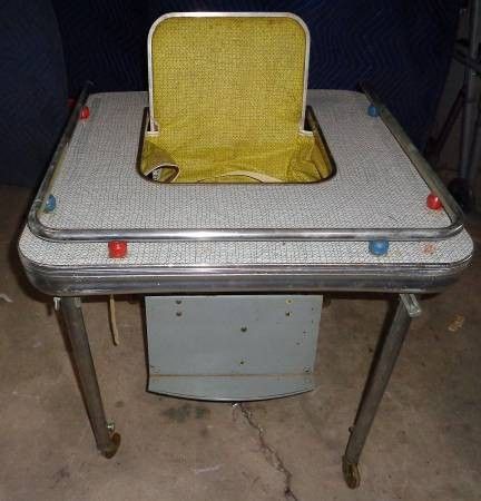 High Chair - Old Antique Adjustable Foldable Metal High Chair
