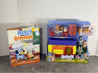 Bluey Takeaway Playset & Fancy Restaurant Cookbook Bundle