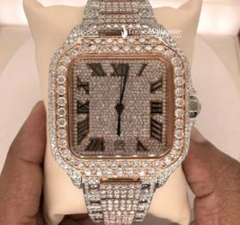Iced Out Moissanite Santos-Style Watch