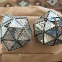 Set of 2 Metal & Glass Candle Holders