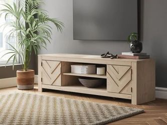     Vintage Character Meets Modern Style – Chic Chevron TV Stand with Optional Electric Fireplace