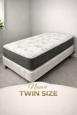 New twin mattress and box spring. 2 pc bed frame is not included