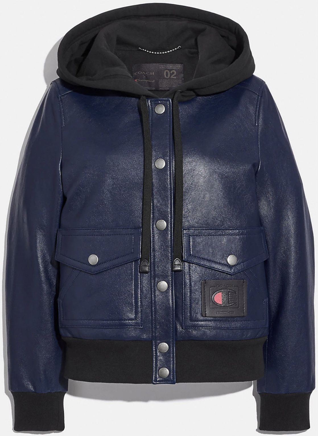Coach X Champion Super Fleece Hooded Leather Jacket Size 08. Style 3414 Retail $1,250