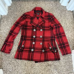 Rue 21 Red & Black Plaid  Coat - Size M