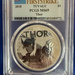 2018 1oz PCGS MS69 TUVALU THOR SILVER COIN 