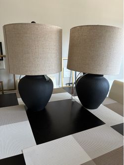 Ceramic Table Lamp with Linen Drum Shade