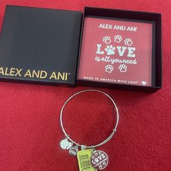 "All You Need Is Love" dog paw charm bracelet by Alex and Ani, unused