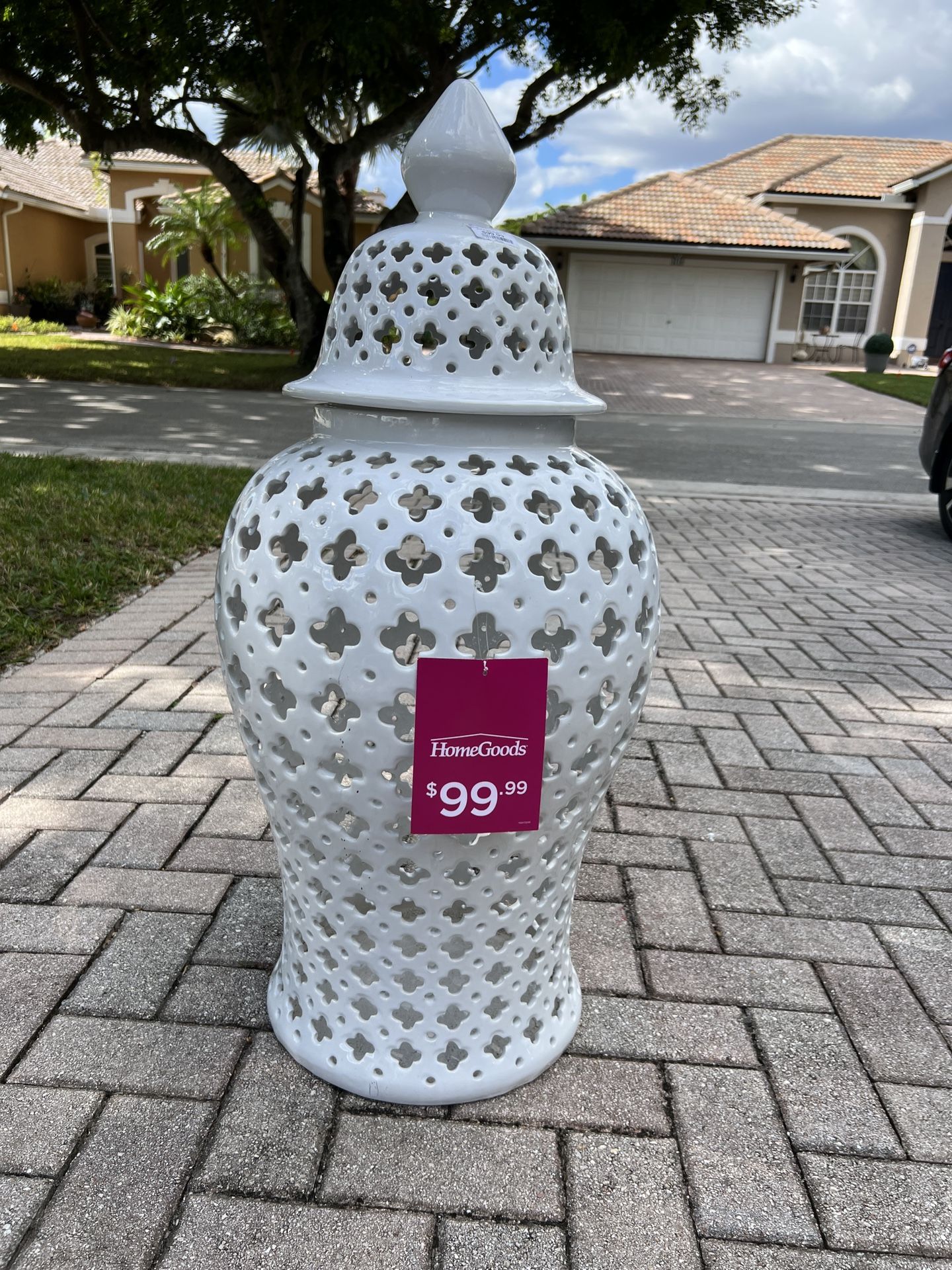 Modern Ceramic Cut Out Temple Jar With Lid