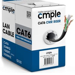 Cat6 Ethernet Cable 1000ft Bulk LAN Network Wire 10Gbps 550MHz Pull Box Black