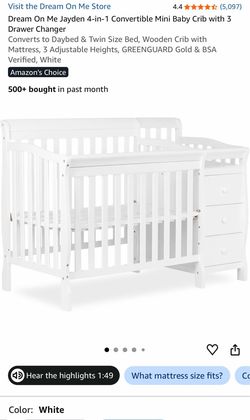 Jayden 4-in-1 Convertible Mini Baby Crib with 3 Drawer Changer Converts to Daybed & Twin Size Bed, Wooden Crib with Mattress, 3 Adjustable Heights, GR