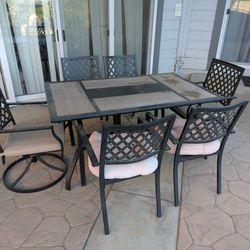 Outdoor Patio Table Set - Table Plus 6 Chairs/Cushions