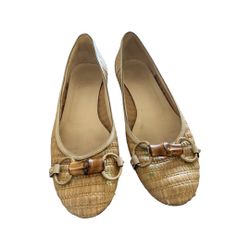GUCCI Horsebit Rafia Bamboo Flats 7.5