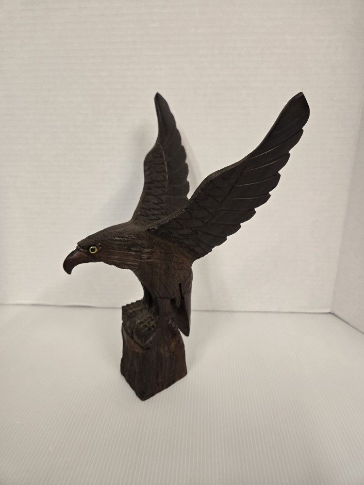 Hand Carved Wood Eagle Made In Thailand