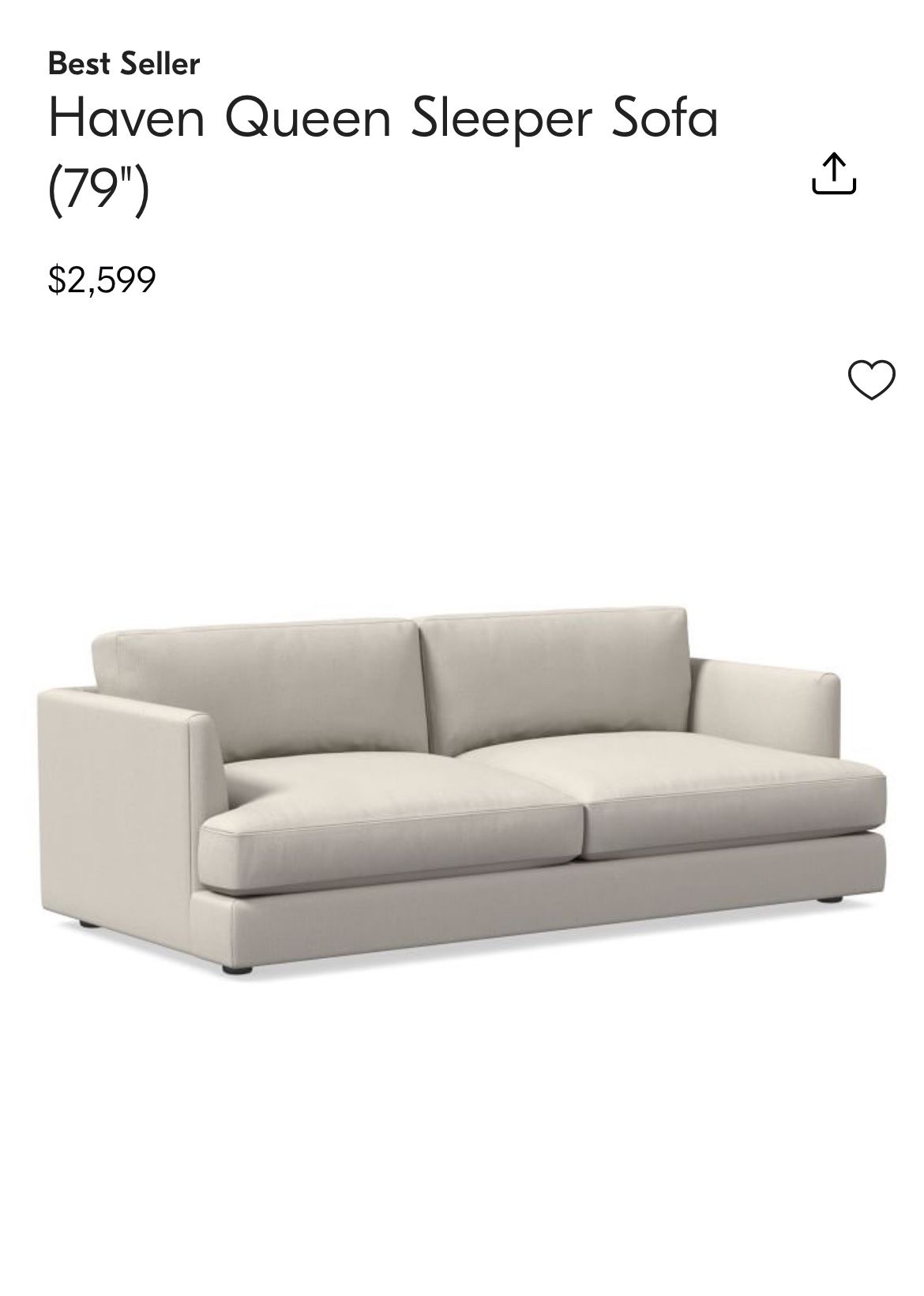 Brand New West Elm Haven 79” Sleeper Sofa