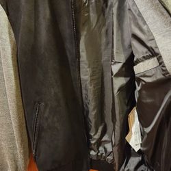 Zara Mens Bomber Jacket Faux Suede Combined in Black and Gray SZ S  NWT