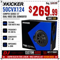 Kicker CVX Series 12" Dual Voice Coil Subwoofer CVX12 Bass Speaker 1500 Watts 50CVX124 🚨 Payment Options Available 🚨 No Credit Needed 🚨