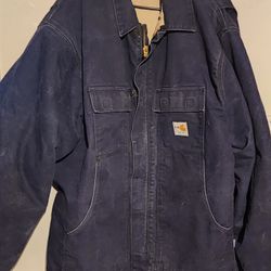 Carhartt Men's FR navy Blue Quilted Coat Jacket (Fire Resistant)