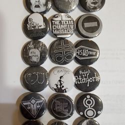 18 1" Black And White Goth, Punk, Deathrock, Horror, Pins, Buttons Lot