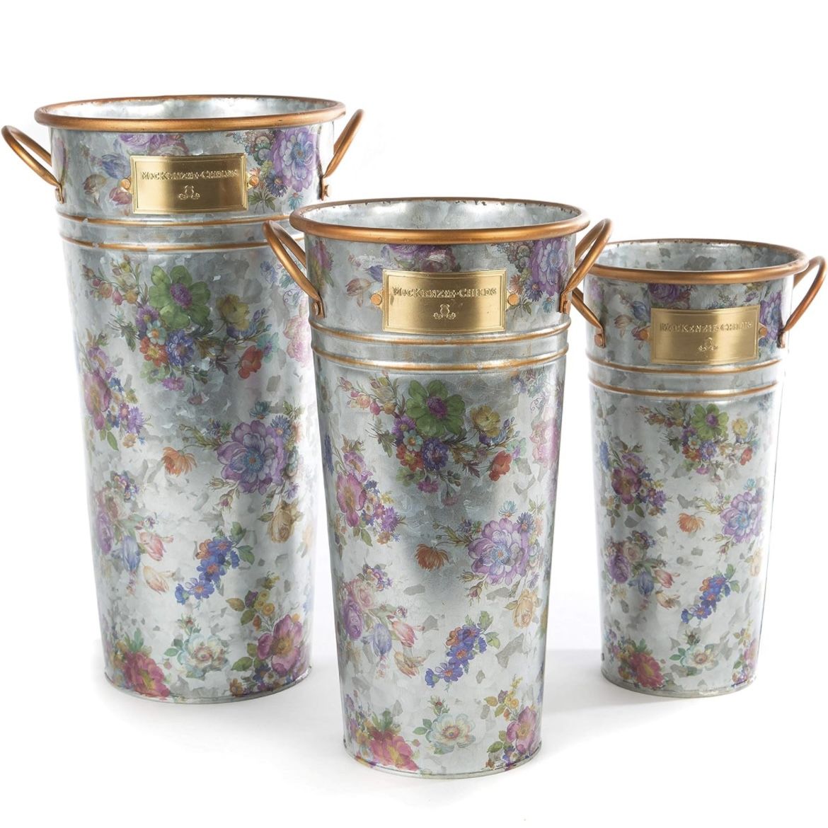 MacKenzie-Childs Flower Market Galvanized Flower Buckets, Set of 3 Vases