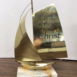 Home decor, brass and marble boat with psalm