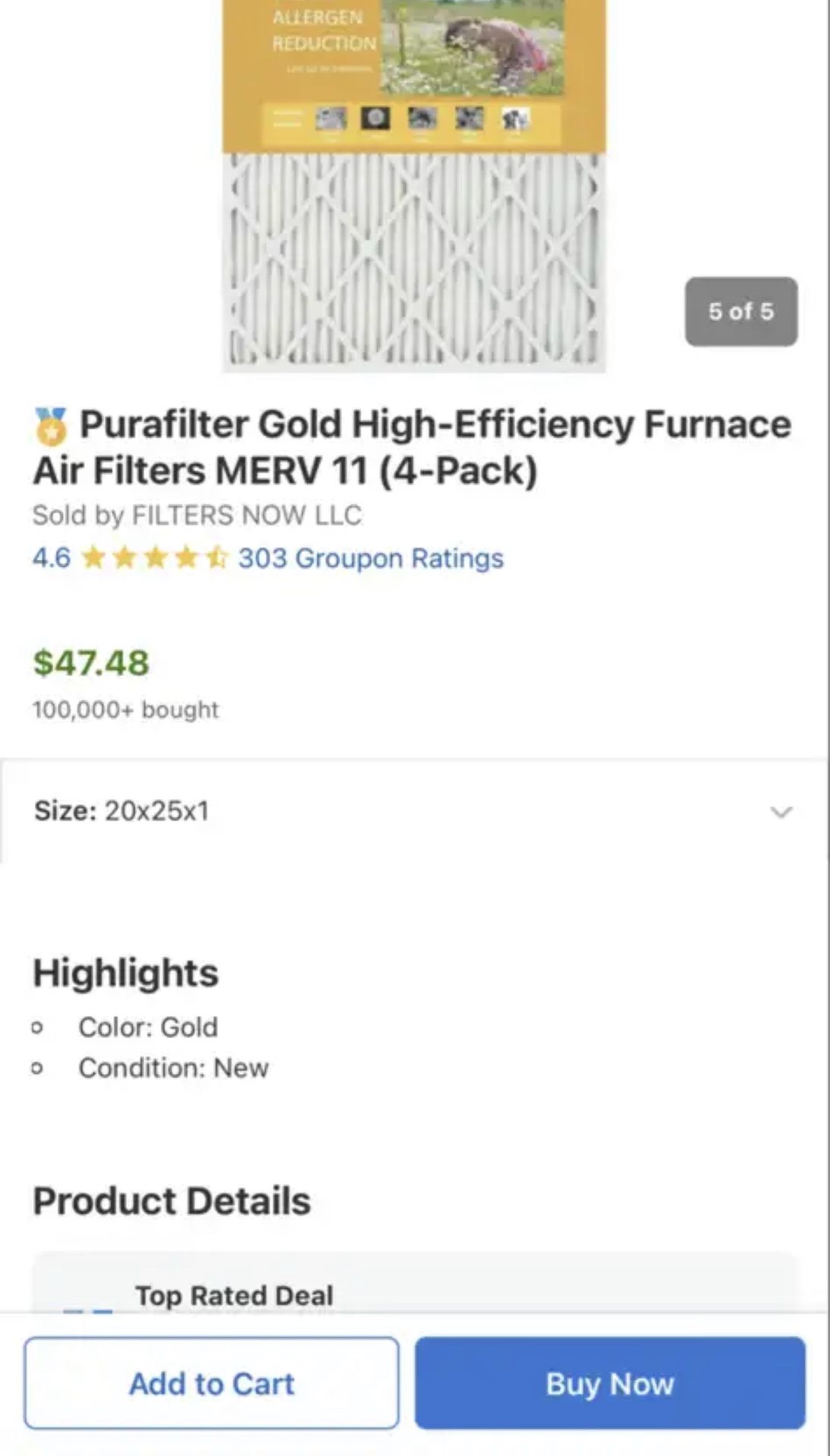 New Air Filter 16*20*1