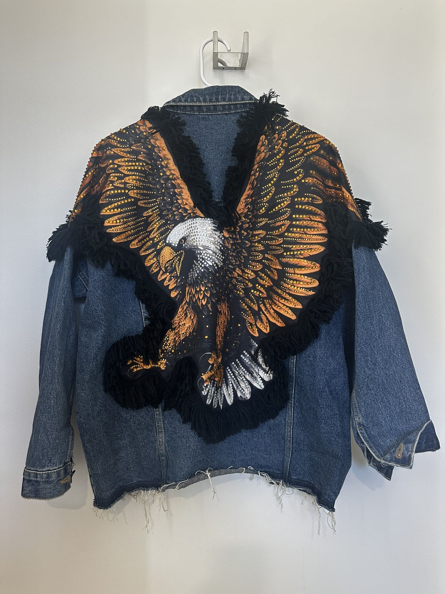 Jean Coachella Eagle  Stones Rinestone Jacket Size Large 