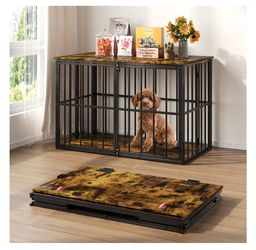 New 40" Dog Crate Furniture, Chew Resistant Large Dog Crate for Medium Large Dogs, Heavy Duty Dog Crates Dog Kennel Cage Indoor with Double Doors, Woo