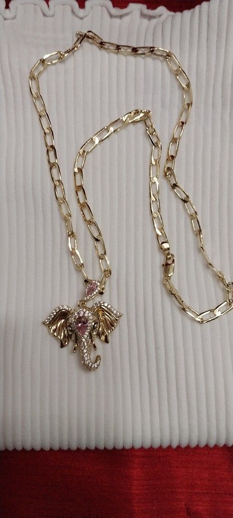 Chain And Elephant Pendant Gold Plating