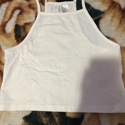 White H&M Halter Crop Tank Top Size S Minimal Basic