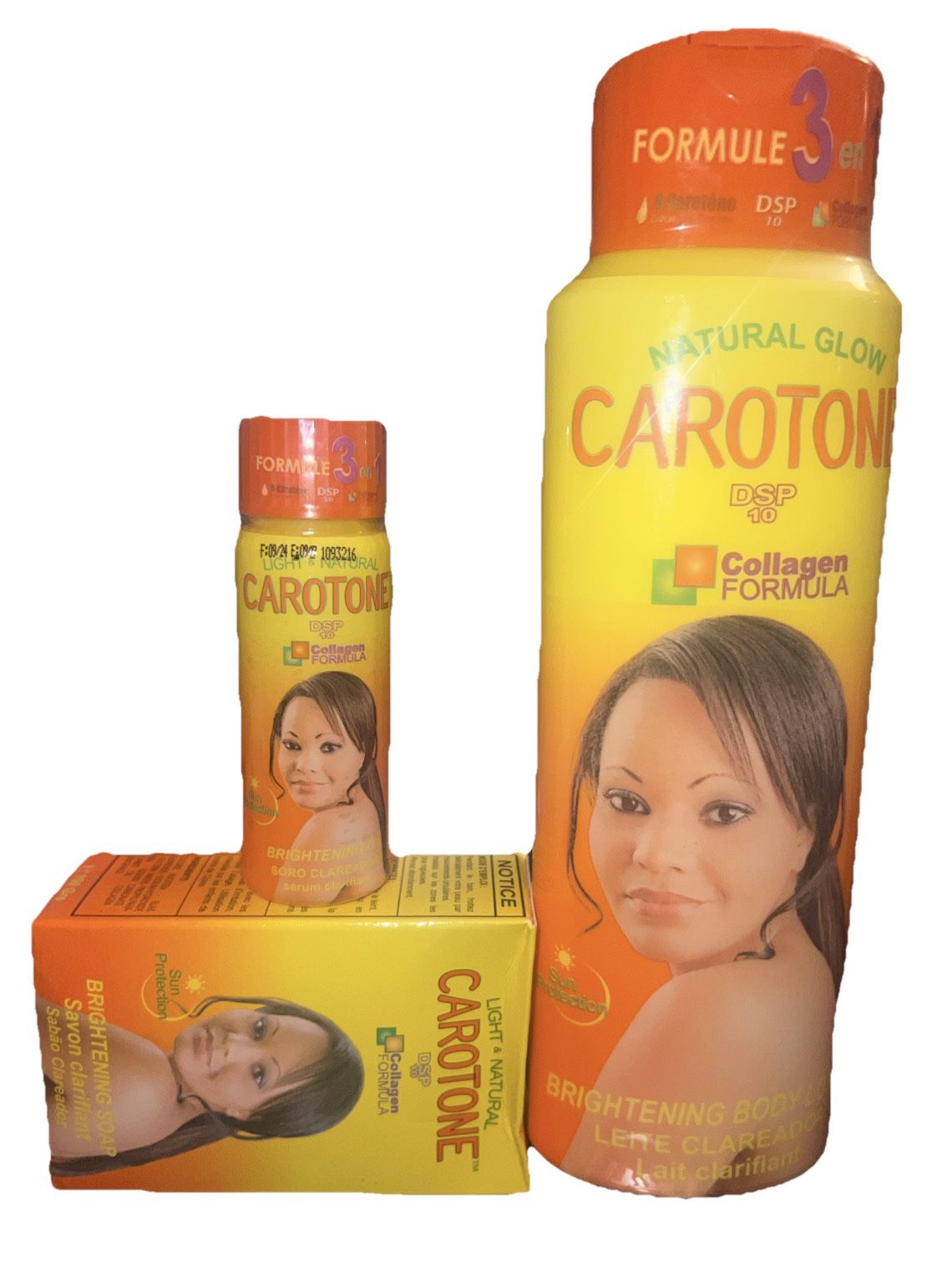 Carotone Light & Natural Brightening Set β Lotion, Serum & Soap with Collagen Formula β 3-in-1 Skin Care Combo