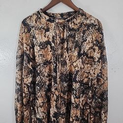 Free People Out For The Night Lace Snakeskin Print Blouse Size S