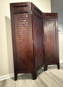 Wood Screen Room XL Divider with 3 Panels Portable Folding Partition Separator 64” H 51” unfolded  17” folded