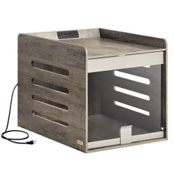 Feandrea Modern Dog Crate Furniture with Charging Station, Heather Greige