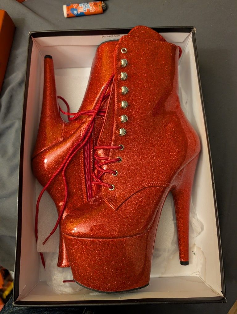 Pleaser Boots Ruby Red Glitter