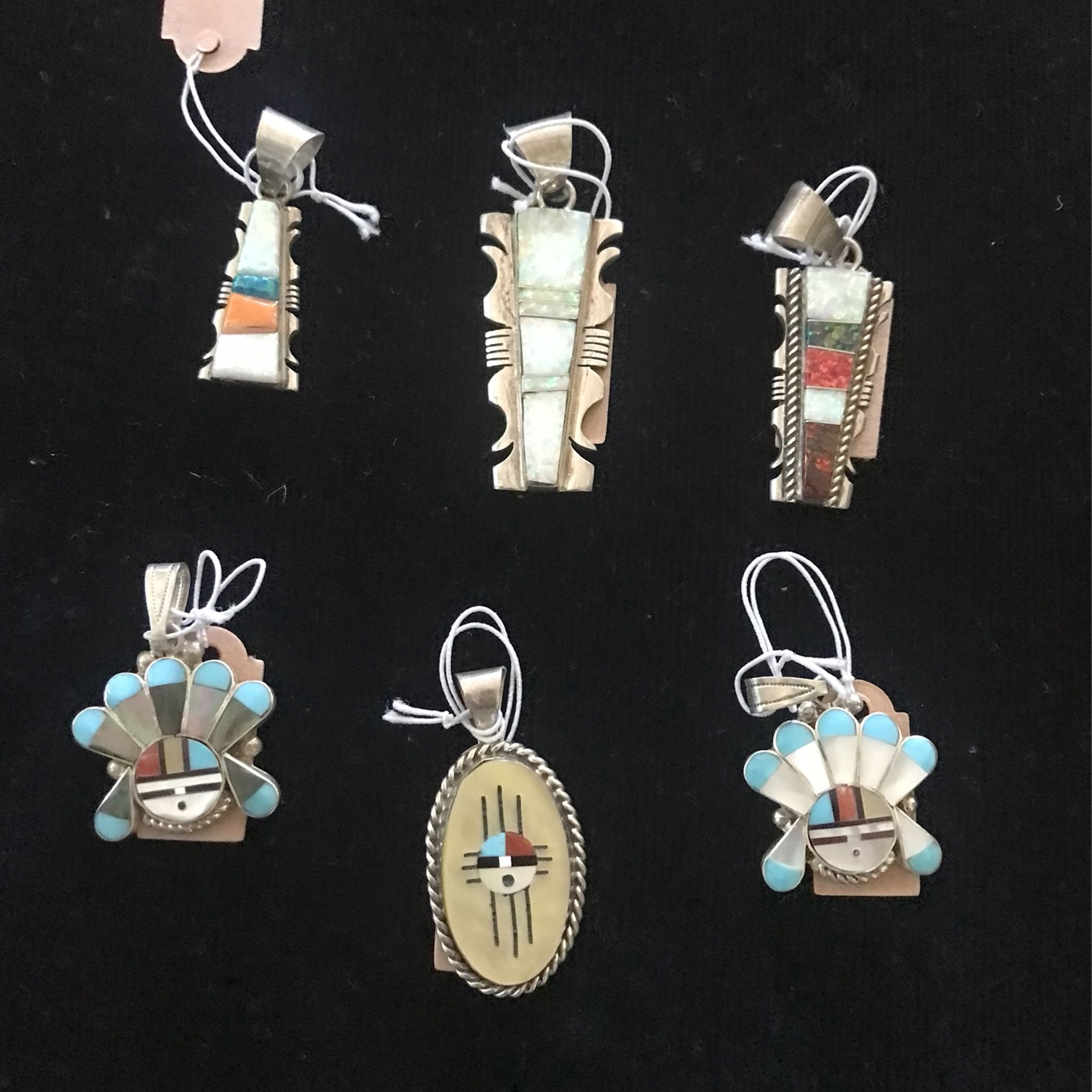 ZUNI Inlaid Pendants Lot Of 6 Sterling Silver 