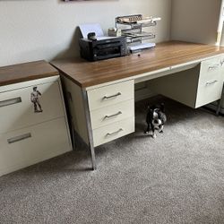 Steel Desk And Steel Double Filing Cabinet 