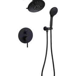 BWE Matte Black Single-Handle 2-Spray High Pressure Shower Set w/Valve A-98001-B