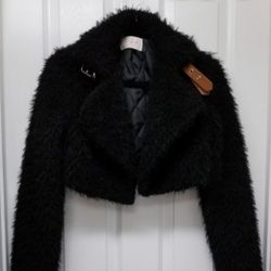 Black Faux Fur Jacket Sz L